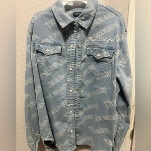 True Religion Light Blue Logo Print shirt